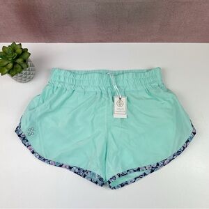 Simply Southern Mint Green Pink Blue Seashell Print Running Shorts New Women